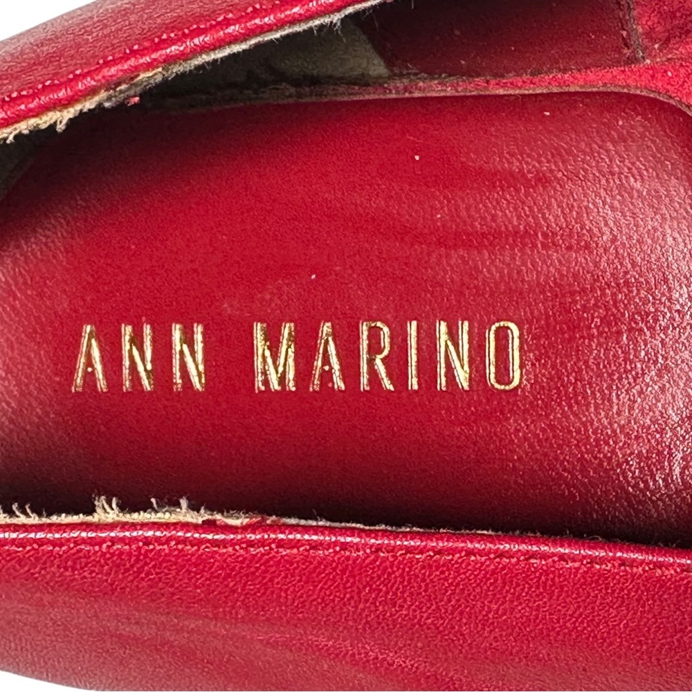Ann Marino Red Leather Moccasin Loafers with Gold Buckle - Picture 8 of 11
